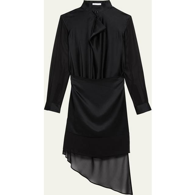 Draped Cowl-Neck Scarf Shirtdress - BLACK - Medium