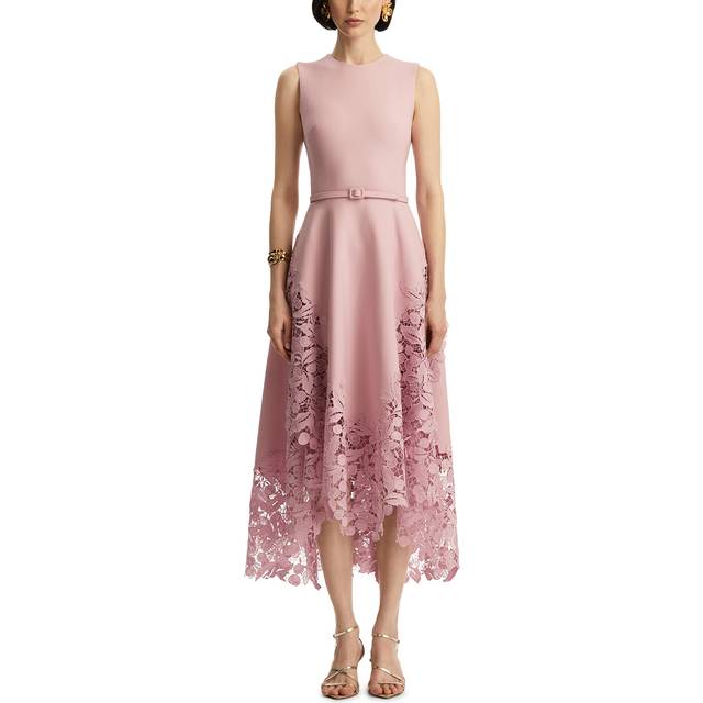 Sleeveless Cherry Guipure Embroidered High-Low Dress With Belt - LILY - 0