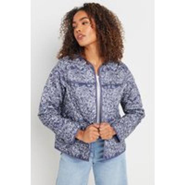 M&Co Blue Cotton Floral Print Quilted Jacket 14 M&Co Womens