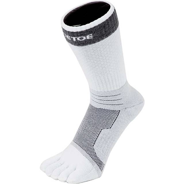 TOETOE - Mens & Ladies Tennis Breathable Cushioned Ankle Sports Toe Socks - White & Grey - Size UK 6-8