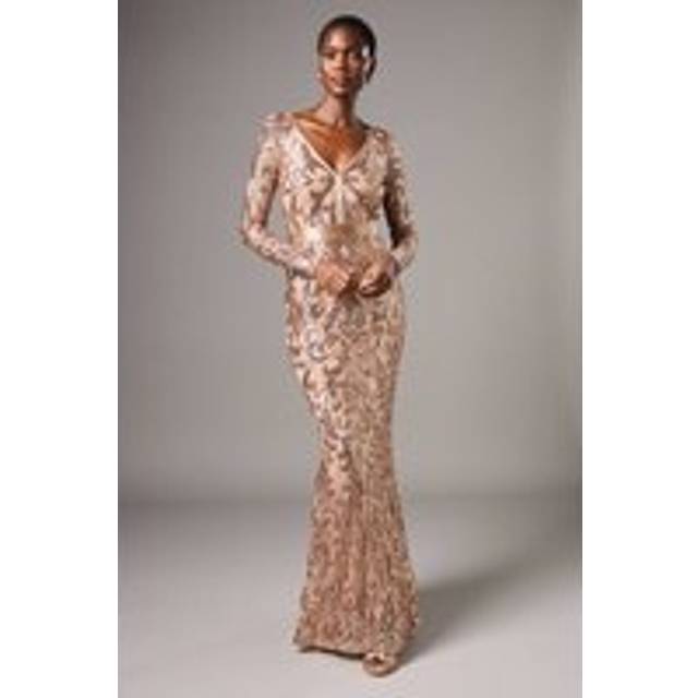 Long Sleeve Sequin Maxi Dress - Champagne - 16