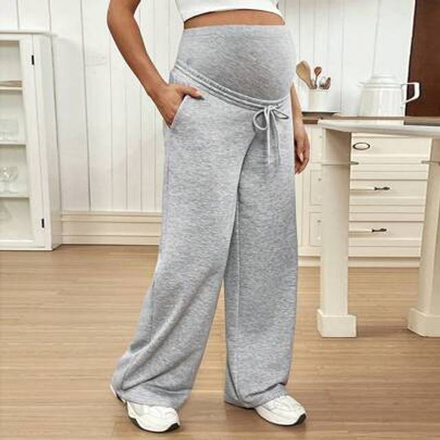 SHEIN Maternity Adjustable Waist Tie-Front Pockets Simple Long Pants, Casual Daily Wear Summer Outfits For Women   Summer Clothing