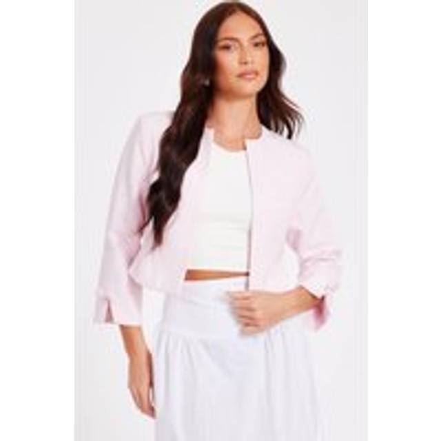 QUIZ Pale Pink Bow Sleeve Cropped Blazer - 12