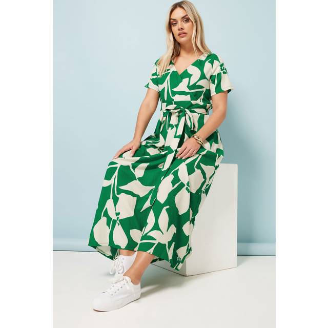 Yours Curve Green Abstract Floral Wrap Maxi Dress, Women's Curve & Plus Size, Yours - 20