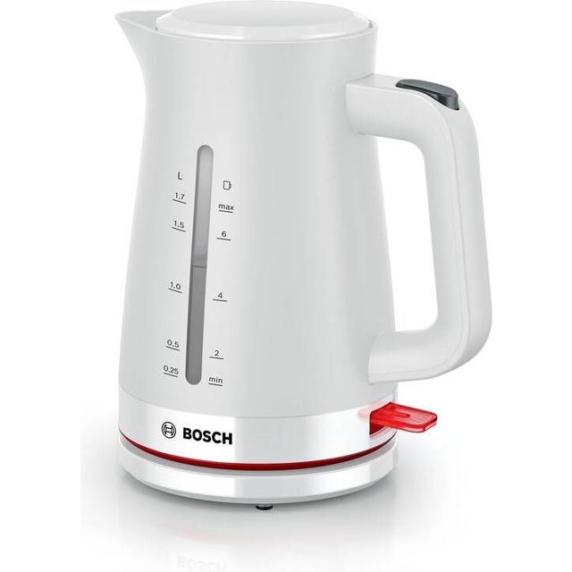 Bosch MyMoment TWK3M121 - Vattenkokare med 3 säkerhetsfunktioner, inbyggt kalkfilter och en stor öppning, maxkapacitet på 1,7 l, vit