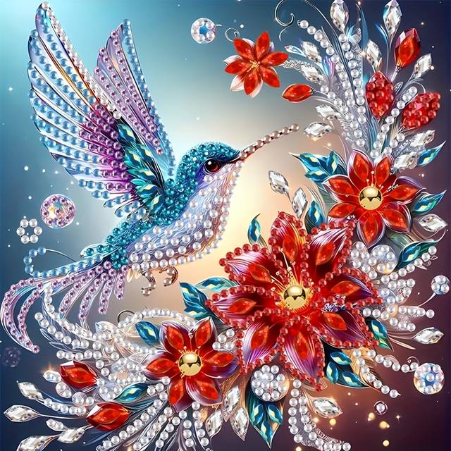 TEMU Sparkling Artwork Adult Sparkle Diy 5d Diamond Painting Kit - Hummingbird Floral, Special Shape Crystal Rhinestone, 7.87x7.87 Inch Canvas - Ideal For Home Wall Decor And Gifting