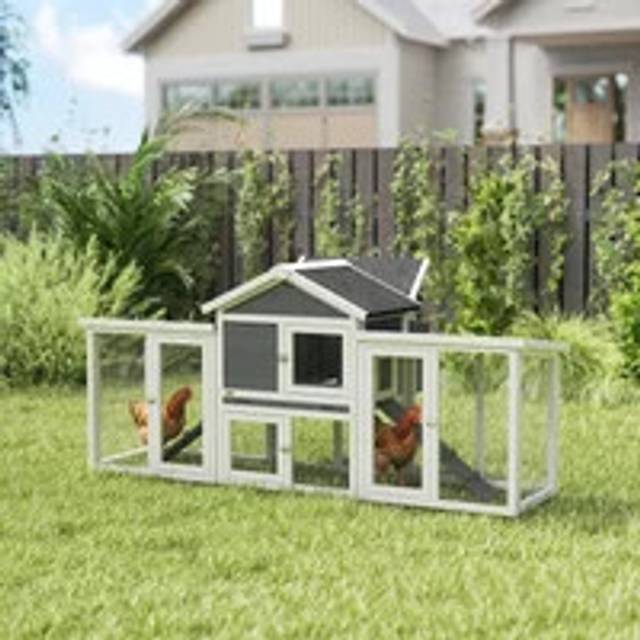 PawHut Wood Chicken Coop Hens Cage Poultry House with Nesting Boxes Run