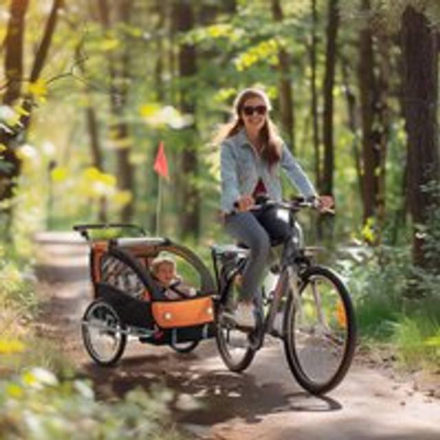 HOMCOM 2 Seat Bike Trailer with 5 Point Harness, for 18+ Months, Black, Black