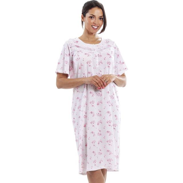 Lightweight 100% Cotton Short Sleeve Summer Nightdress - Pink - 14-16