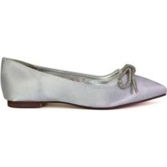 'Blossom' Diamante Bow Detail Pointed Toe Ballerina Pumps - Silver - 6