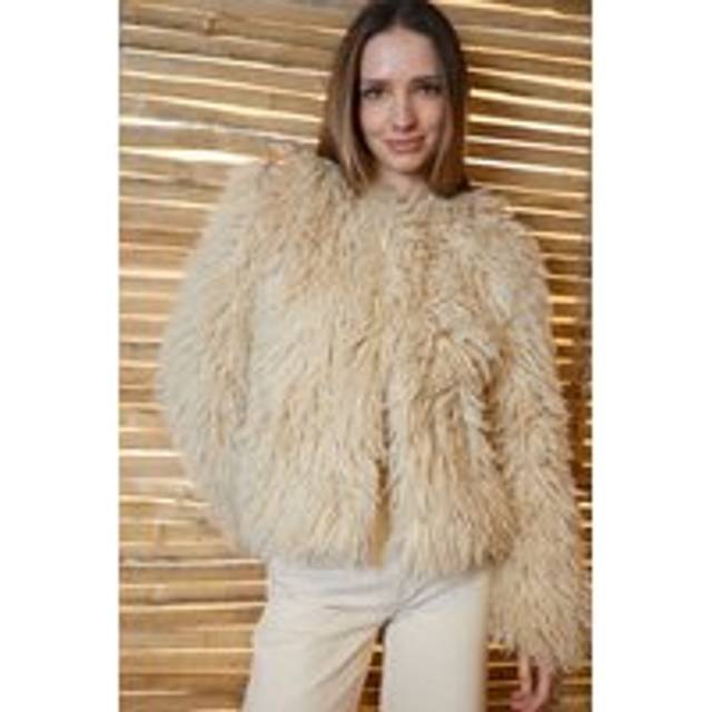 Womens Mongolian Faux Fur Vintage Style Coat - Beige - 14