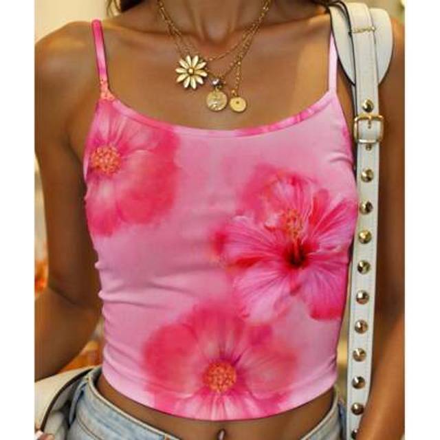 SHEIN Women Casual Allover Floral Pattern Sexy Camisole Bodycon Tank Top, Suitable For Summer