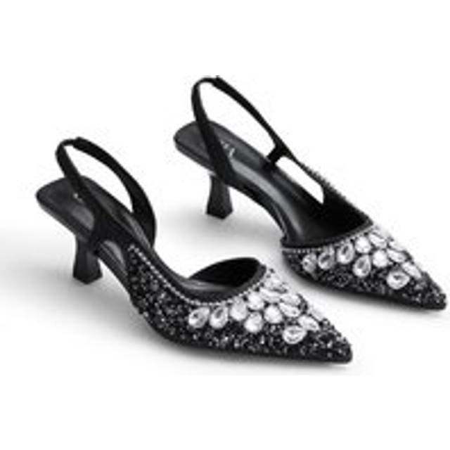 Pointed Closed Toe Slingback Heels - Black - 6