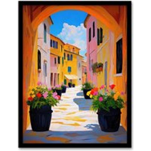 Bari Italy Alleyway Vibrant Summer Cityscape Framed Art Print - Orange - W12 inch x H16 inch