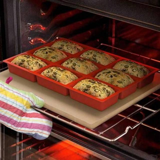 SHEIN 1pc Silicone Mini Loaf Pans, Silicone Baking Mold, Non-Stick Mini Bread Pans, 9 Cavities Silicone Bread Baking Mold, Perfect For Mini Loaf, Cake, Brea