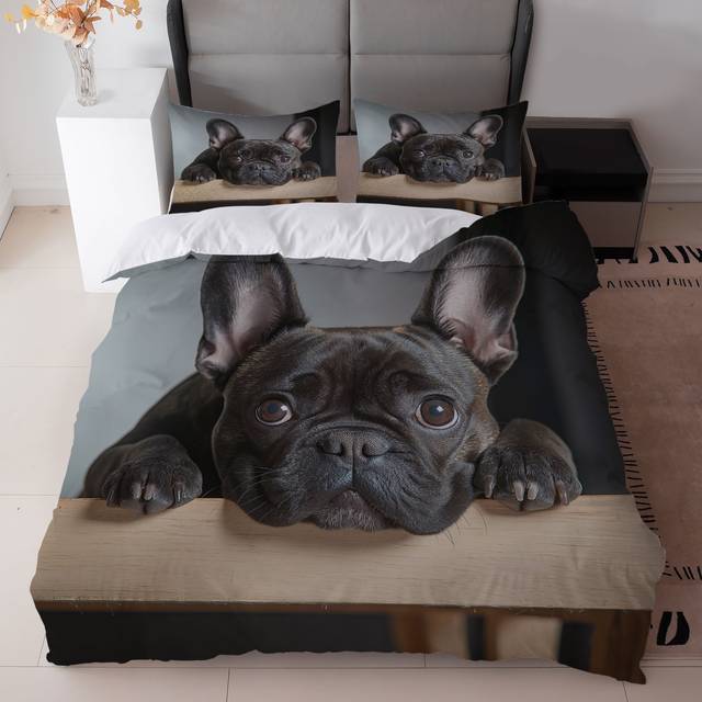 TEMU 3pcs Black French Bulldog Print Bedding Set (1duvet Cover + 2pillowcase, Without Core) For Bedroom Decor