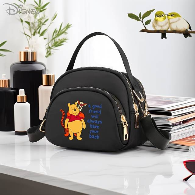TEMU Winnie The Pooh & Tigger Friendship Neverlasting Cute Bag - Nylon Handbag With Zipper, Removable Strap, And Shoulder Strap - Shopping, Travel, Camping, And Everyday Use