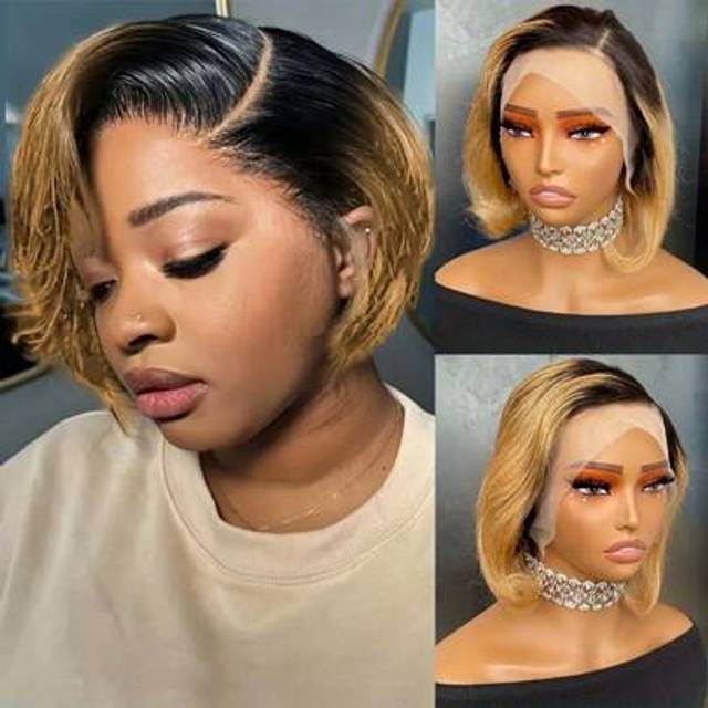 SHEIN 8inch 1/27 Remy Human Hair Wigs 13x4 Lace Front Short Straight Wig Pixie Cut Bob Wig Straight Bob Human Hair Wigs For Women