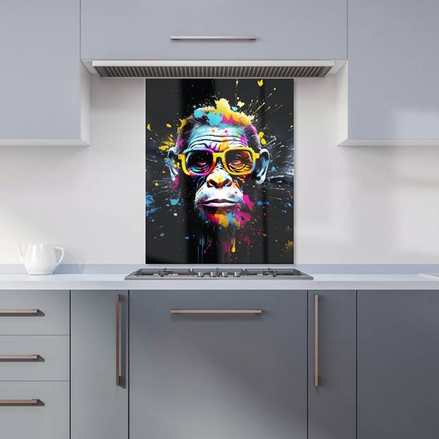 Warren Reed - Designer Coloured Splashart Monkey Face Kitchen Splashback W600Mm X H750Mm, Multi