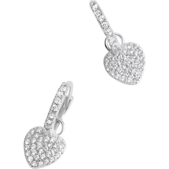 Simply Silver Pave Heart Charm Hoop Earrings, Silver