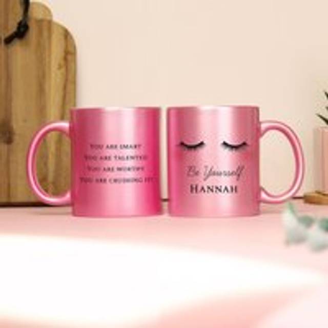 Personalised Pink Glitter Eyelashes Mug