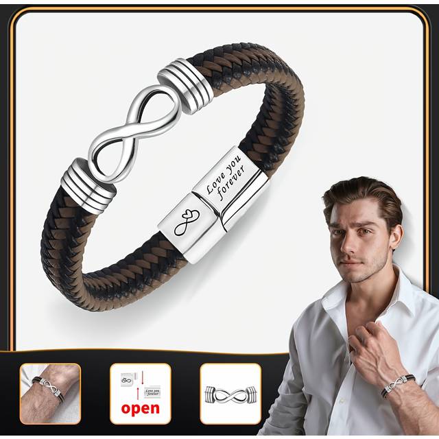 TEMU 1pc Vintage Infinity Symbol Men's Bracelet - Magnetic Clasp, Leather, Minimalist & Stylish - Ideal For Father's Day, Day, Easter, Thanksgiving, Graduation - Wear