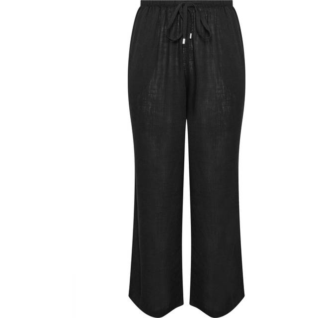 Yours Curve Black Linen Tie Front Trousers, Women's Curve & Plus Size, Yours - 16