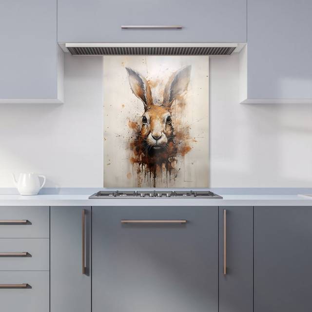 Warren Reed - Designer Watercolour Hare Face Kitchen Splashback W600Mm X H750Mm, Multi