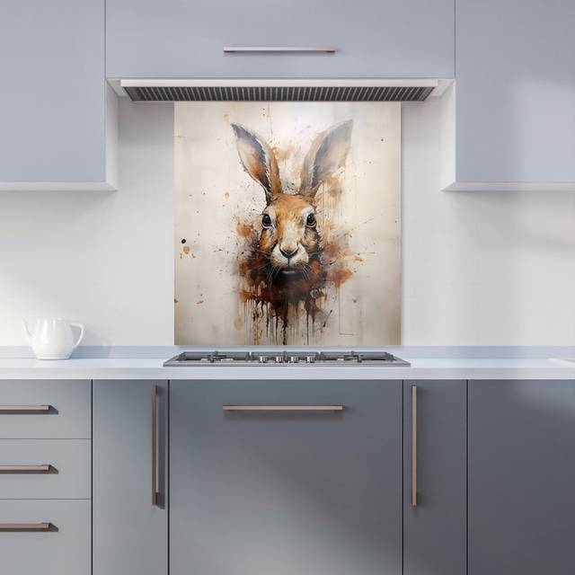 Warren Reed - Designer Watercolour Hare Face Kitchen Splashback W700Mm X H650Mm, Multi