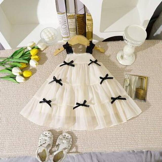 SHEIN Baby Girl Cute Bow Strap Dress, Summer