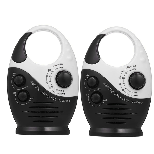 2X AM/FM Mini Shower Radio Bathroom Waterproof Hanging Music Built-in Speaker
