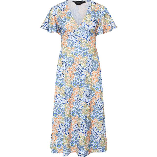 Pixiegirl Blue Floral Flutter Sleeve Midi Dress 12 Pixiegirl | Petite Women's Midi Dresses