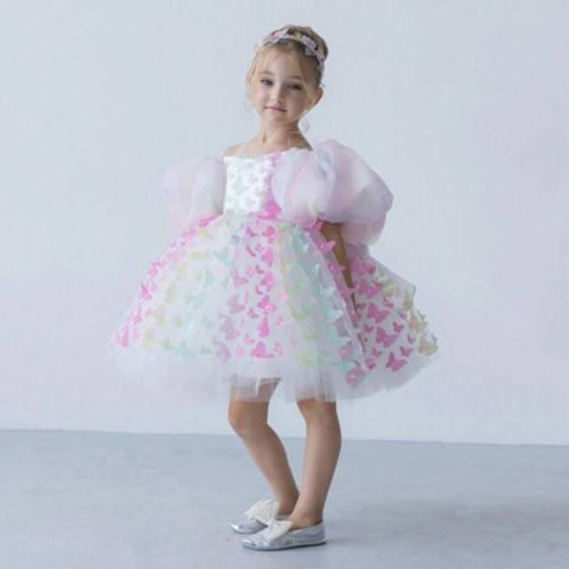 SHEIN Young Girl Elegant Bowknot Mesh Puff Sleeve Princess Dress, Suitable For Girl&#39;s Birthday, Party, Banquet, Wedding Bridesmaid Dress