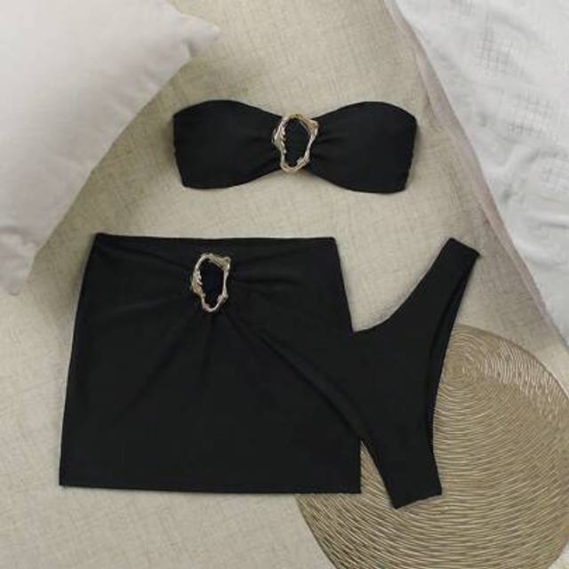 SHEIN 3pcs Sexy Solid Color Bandeau Bikini Set For Women