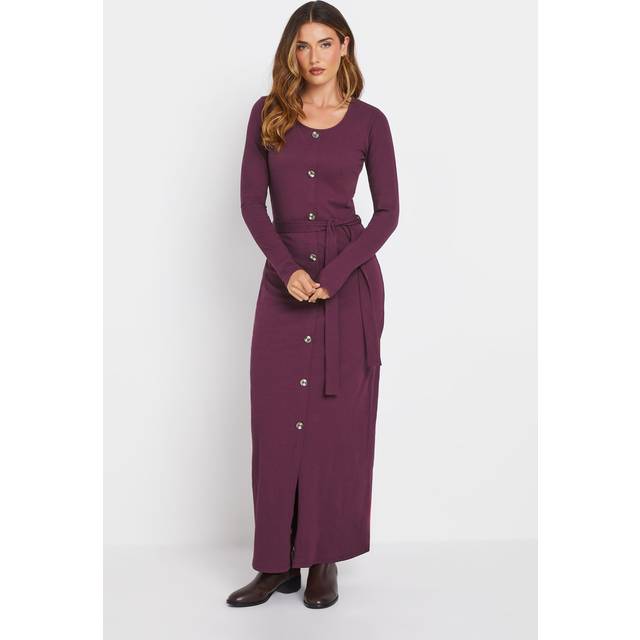 Lts Tall Burgundy Red Ribbed Button Maxi Dress 16 Lts | Tall Women's Maxi Dresses