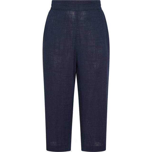 Yours Curve Navy Blue Linen Cropped Wide Leg Trousers, Women's Curve & Plus Size, Yours - 22-24