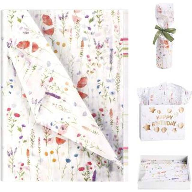 SHEIN 10Sheets Floral Tissue Paper Wildflower Tissue Paper Vintage Purple Lavender Gift Wrapping Paper For Wedding Bridal Shower Birthday Party Gift Decorat