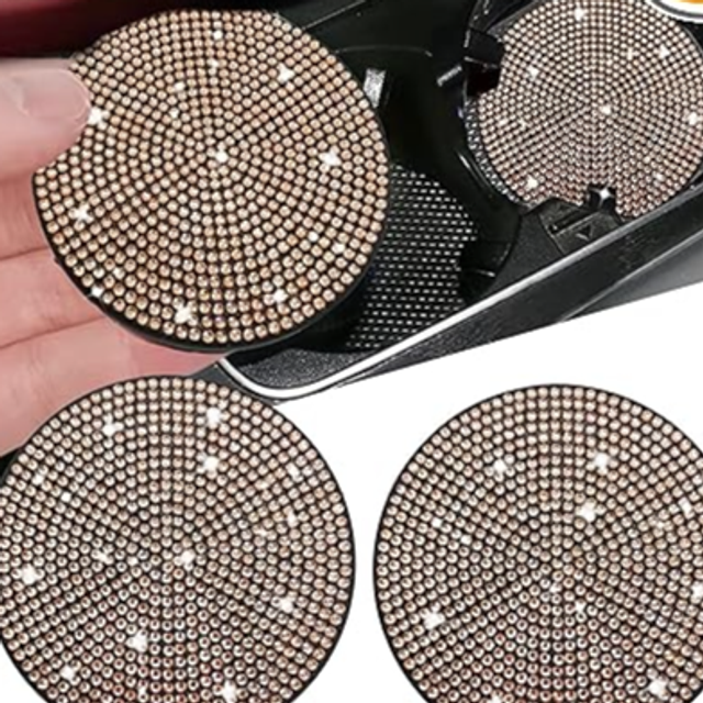 2pcs Bling Car Cup Holder Coaster  2.75 inch Anti-Slip Shockproof Universal Fashion Vehicle Car Coasters Insert Bling Rhinestone Auto Automotive Inter