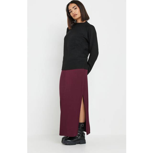 Pixiegirl Burgundy Red Side Split Maxi Skirt 10 Pixiegirl | Petite Women's Maxi Skirts