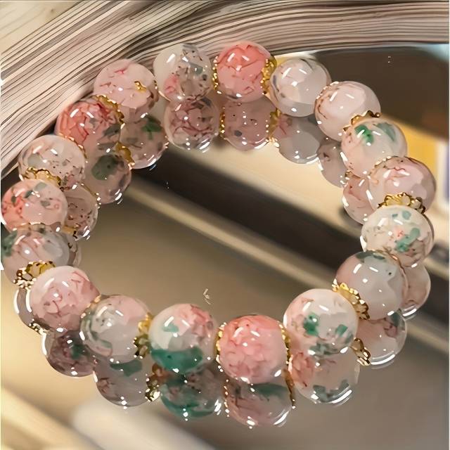 TEMU 1pc Bohemian Style Antique Glass Bracelet - Gradient Cherry Bead Jewelry, No Coating - Fashion Women's Accessory For And Gift