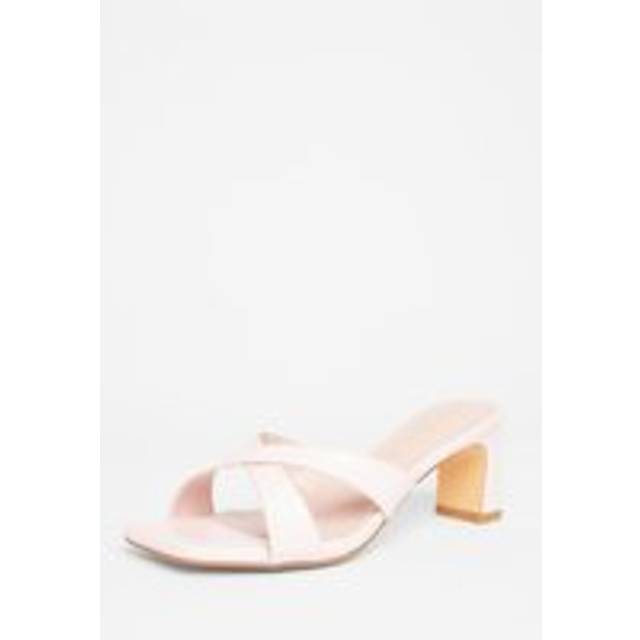 QUIZ Pink Wide Fit Cross Strap Mule Heels - uk 5