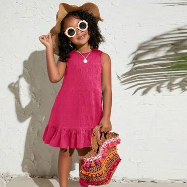 SHEIN Young Girl Vacation Casual Fashion Solid Color Round Neck Sleeveless Dress