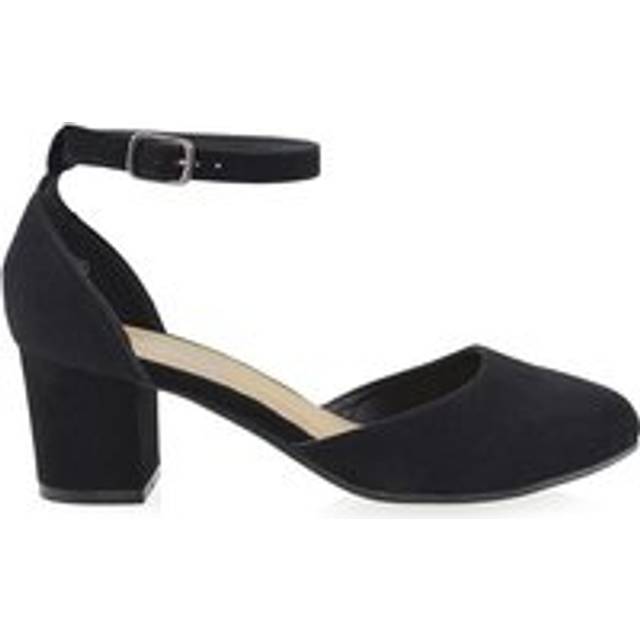 'Billie-May' Chunky Strappy Mid Block High Heels Court Shoes - Jet Black - 7