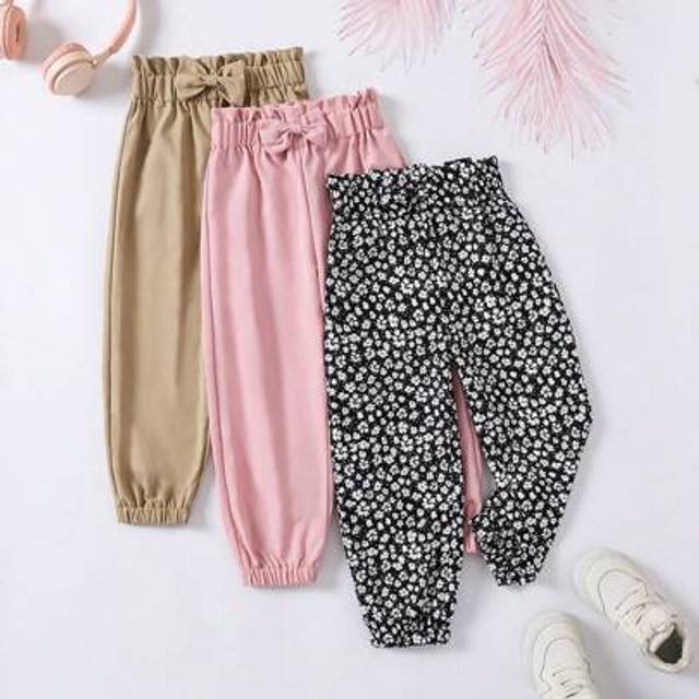Ung flicka rosettdetalj Basic Casual långbyxor, vardagskläder - Multifärgad (6Y,7Y,4Y,5Y)