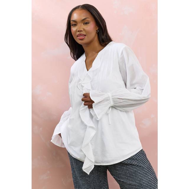 Yours Curve White Ruffle Tie Detail Blouse, Women's Curve & Plus Size, Yours - 18