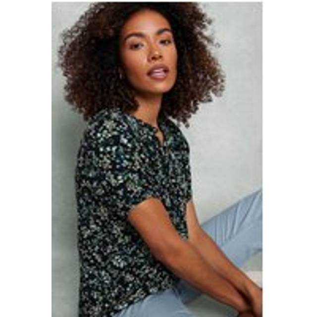 M&Co Black Floral Tie Neck Blouse 20 M&Co Womens