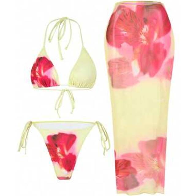 SHEIN 3pcs/Set Summer Floral Print Spaghetti Strap Sexy Women Bikini Set With Skirt