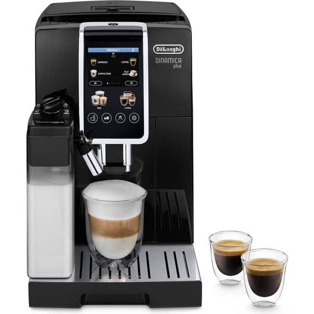 De'Longhi Dinamica Plus ECAM382.70.B, Automatisk Kaffebryggare för Hela Bönor, Cappuccino Maskin med LatteCrema-Teknologi, Espressomaskin med 18 Recept, TFT-skärm 3,5", 1450W, Svart