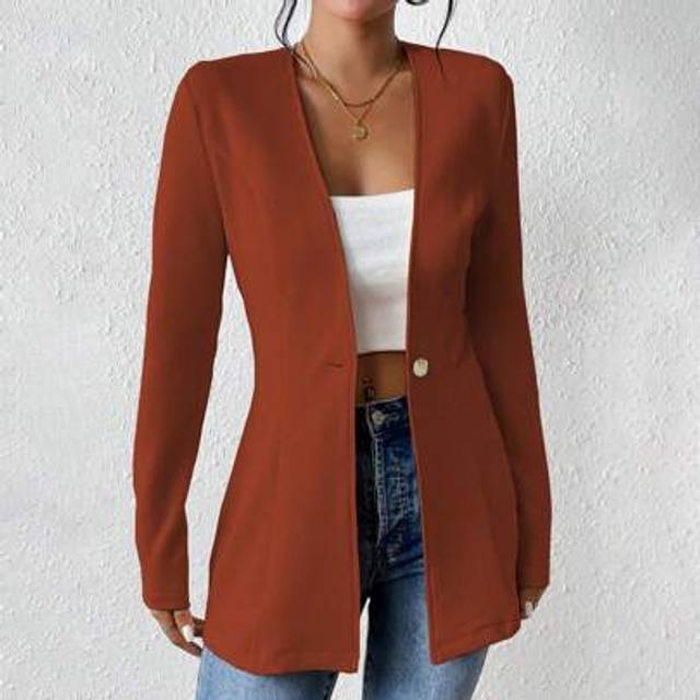 Calvaya Women&#39;s Casual Textured Unlined Collarless Lightweight Long Sleeve Blazer
