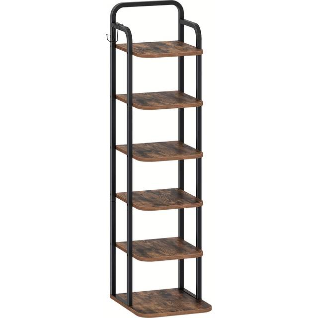 TEMU Vertical Shoe Rack, 6 Tier Shoe Racks, Wooden Shoe Organizer For Closet, Entryway, Shoe Tower For Small Spaces, Freestanding, Adjustable, Rustic Brown And Black